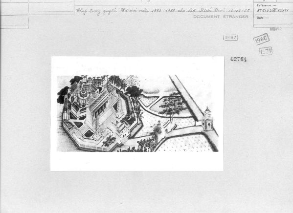 Toàn đồ chùa Báo Ân. Chụp lại từ quyển Hà Nội năm 1873-1888 cho Bộ Kiến trúc 10-2-1958 (Nguồn: EFEO)